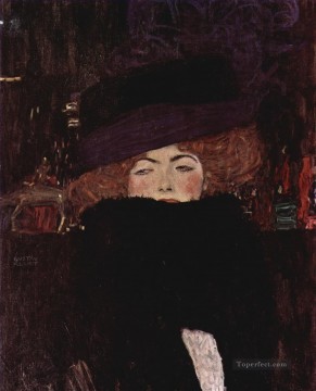 Gustavo Klimt Painting - Dama con sombrero y boa de plumas Gustav Klimt